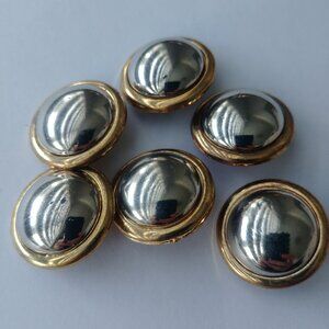 4/$20 Large two tone gold and silver mirror grey round buttons set of six 6